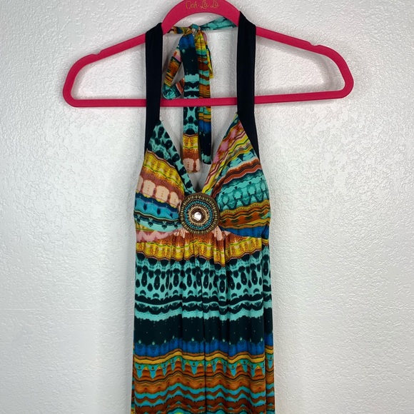 Mlle Gabrielle Teal & Brown Maxi Dress Size M